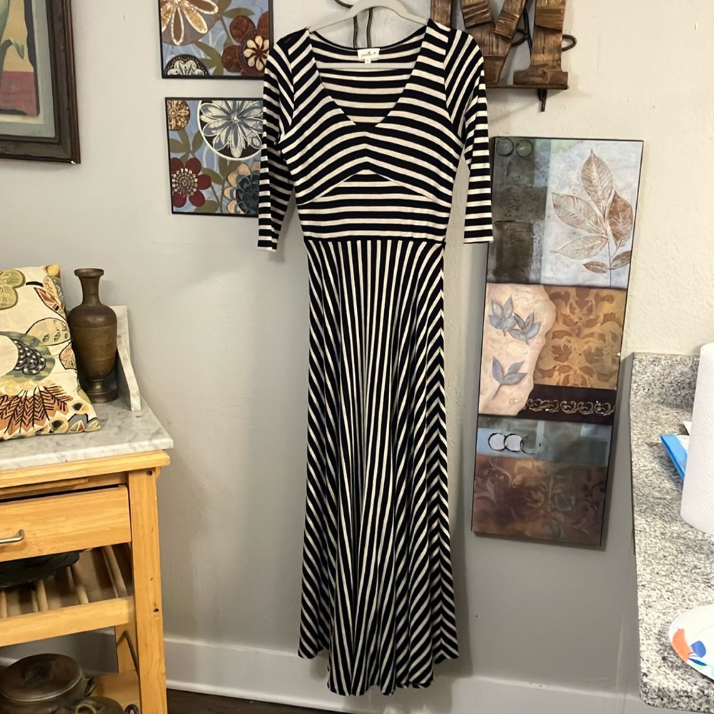 Anthropologie Black and White Striped Maxi Dress